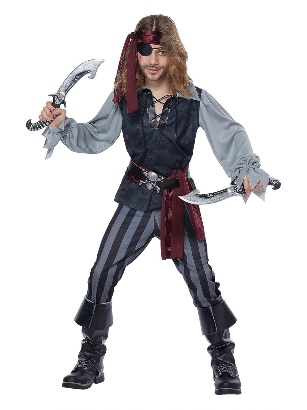 NWT California Costumes Kids Sea Scoundrel Pirate Costume - XL Black/Grey